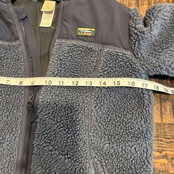 L.L.Bean Jacket Youth Medium 10-12 Blue Hooded Sherpa Fleece Full Zip High Pile - Picture 7 of 8